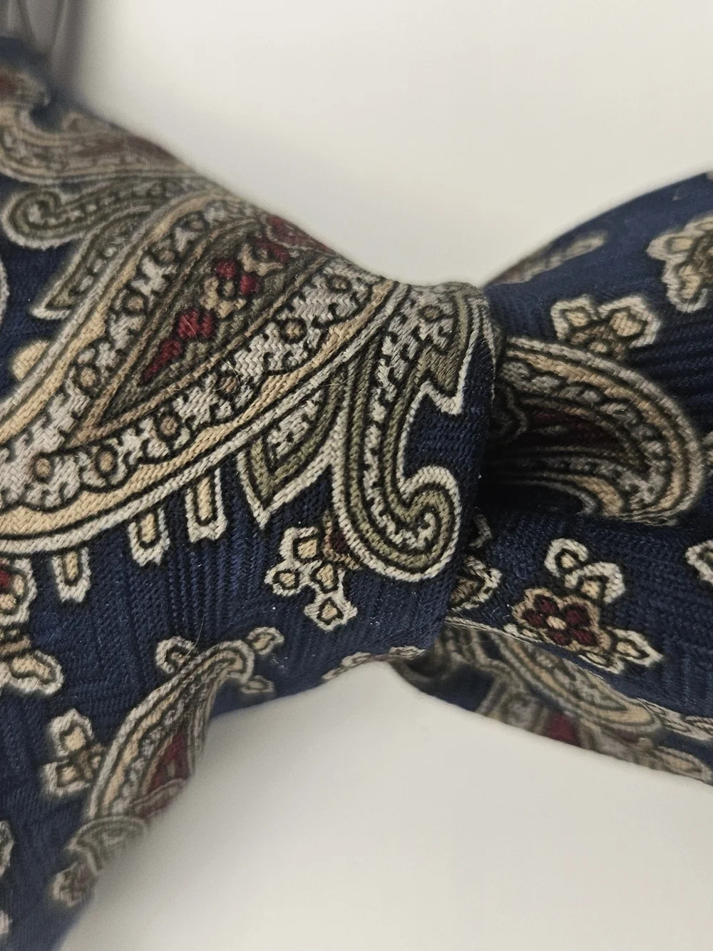 David Taylor Navy Paisley POLY Tie with Cream and Burgundy Accents Vintage.